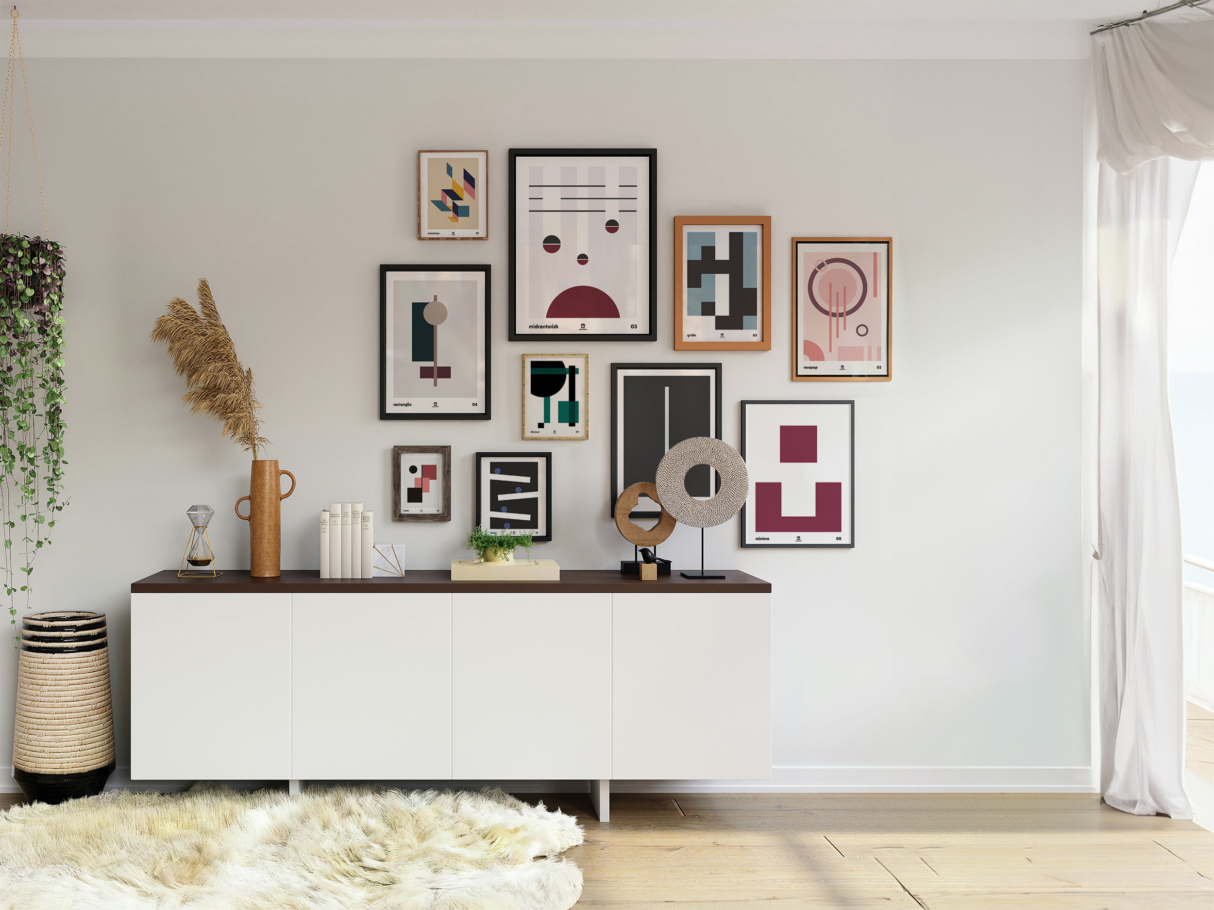 Cuadros de Minimalistik decorando un salon elegante